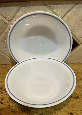 2 Corelle Sunsations 7 1/4  Flat Rim Soup Cereal Bowls Blue Trim Slate GrayBlue • $15