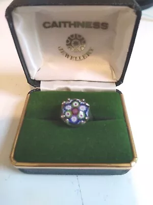 Vintage Sterling Silver Caithness Millefiori Ring Sze L1/2 Birmingham 1973 • £69.99