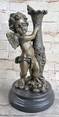 Vintage Bronze Standing Winged Cherub/Angel Statue 12  Tall Weighs 9 Lbs Statue • $139.65