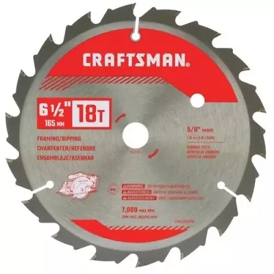 CRAFTSMAN Carbide Circular Saw Blade 6 1/2 Inch 18T Framing CMAS265018 • $12.19