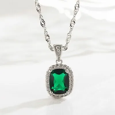 £3.99 • Buy Crystal Square Pendant Chain Necklace 925 Sterling Silver Jewellery Gift UK