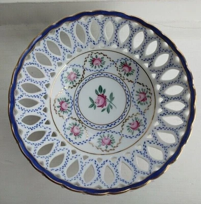 £4.99 • Buy Vintage Ceramic Painted Peony Filigree Bowl Decorative White Pink Blue China