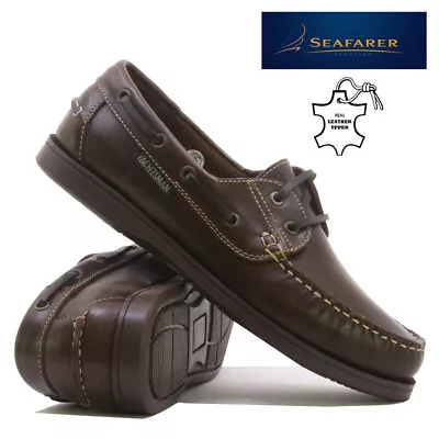 Mens Leather Lace Up Walking Boat Deck Casual Driving Moccasin Loafer Shoes Size • £19.95