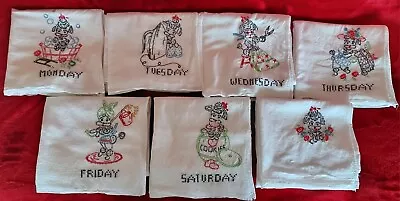 Vintage 7 Seven Poodles Hand Embroidered 32  X 36  Flour Sack Dish Towels ~ New • $40