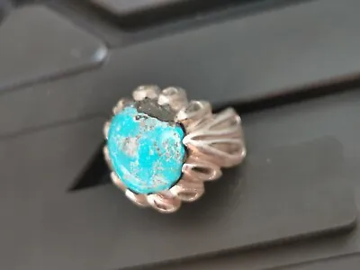 Antique Solid Silver Ring 925 Hallmark With Natural Turquoise Stone • £50