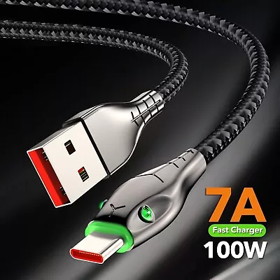 USB A To Type C Cable 7A 100W Fast Charger Braided Long Lead 0.25M 1M 2M 3M • £2.98