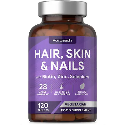 Hair Skin And Nails Vitamins | 120 Tablets | 28 Active Ingredients | By Horbaach • £11.29