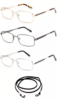  3 Pairs Metal Slim Rectangular Reading Glasses Optical Open Frame Spring Temple • $24.99