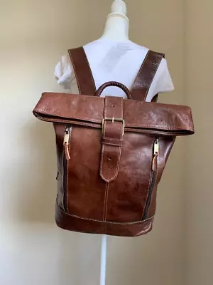 Moroccan Brown Leather Backpack Handmade Unisex Boho Leather Backpack • $45