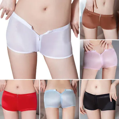 Women's Glossy Sheer Panties With Open Crothless Crotch And Zip Up Design LOT • £4.79