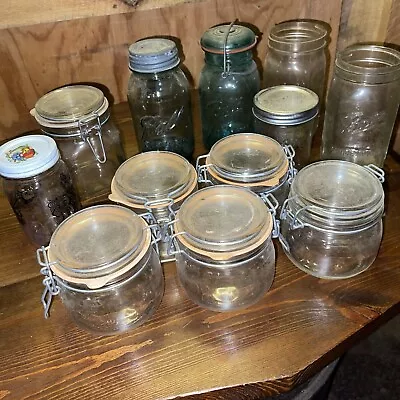 Vintage Mason Jar Lot (12) Lids Embossed Ball Wide Mouth Ideal Fida Le Parfait • $65