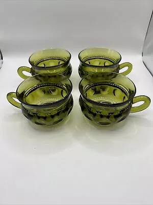 Vintage Indiana Green Glass Tea Cups Set Of Four Thumbprint • $6.99