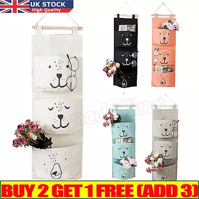 £2.99 • Buy 3-Pockets Wall Hanging Storage Bag Toy Cosmetic Organizer Pouch Home Closet NEW