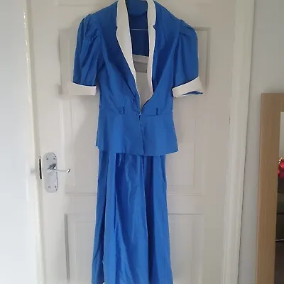 Vintage Blue And White Colour Block Dress And Jackette Set • £8.99