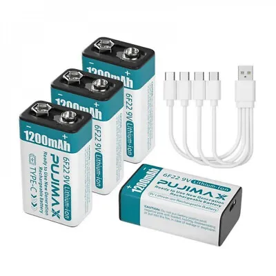 9v Battery USB Rechargeable Lithium 6f22 PP3 Block 9volt Li-ion  & Charger • £24.27