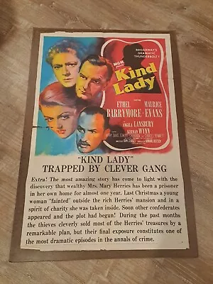 KIND LADY 1951 Original Movie Poster 27X41 Ethel Barrymore Maurice Evans • $7