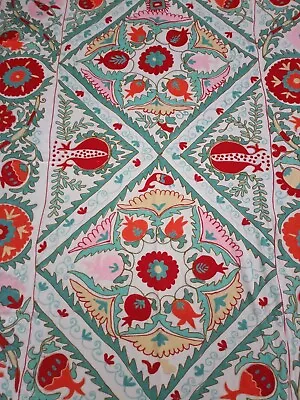 Hand Embroidered Uzbek Suzani Vintage Embroidery Throw Blanket Cotton Bedspread • $98