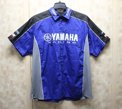 Yamaha Racing Shirt Men 2XL Blue Button Up Racing Pit Crew Mechanic Sport • $49.95