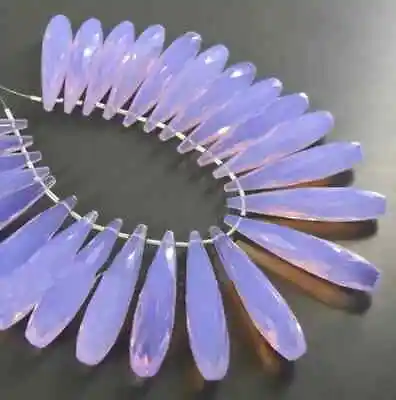 10 Pcs Lavender Chalcedony Beads Faceted Tear Drop Briolette Elongated 10x35MM • $29.23