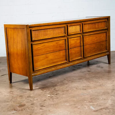 Mid Century Modern Dresser Credenza Thomasville Wide 9 Drawer Walnut Cane Mcm • $1098.98