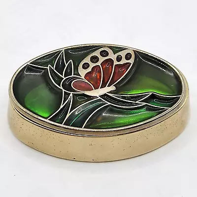 Butterfly  Stained Glass Style & Brass Two Piece Trinket Jewelry Pill Vanity Box • $17.95
