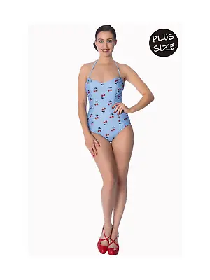 Banned Apparel Cherry Love Halterneck Swimsuit 18 20 22 Retro Swimwear 50s • £16.99