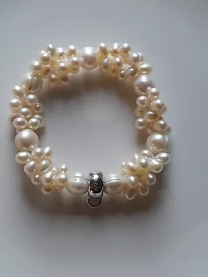 Thomas Sabo Club 925 Cultured Pearl Cluster Bead Charm Bracelet Carrier 15cm Sm • £30