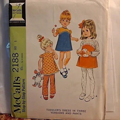 $14.95 • Buy Vintage 1960s McCall's Sewing Pattern 2188 Child's Dress And Pants Sz 1 Uncut