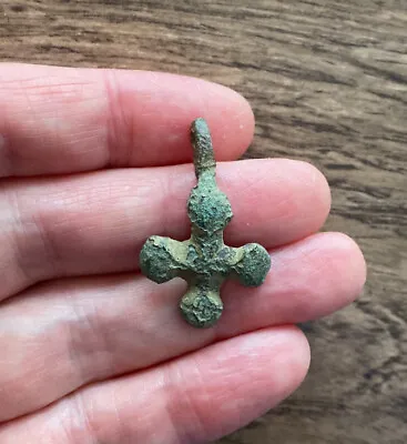 Medieval. 14th Cenury. Bronze Cross Pendant Dating To The 1300’s. • £30