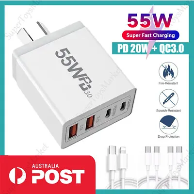 55W DUAL USB-C PD Fast Charging Wall QC3.0 Charger Power Adapter Type-C 4 Ports • $17.99