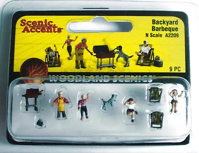 Woodland Scenics N Gauge A2209 Backyard Barbeque.(People/Seats/Barbeque/Dog • £9.40