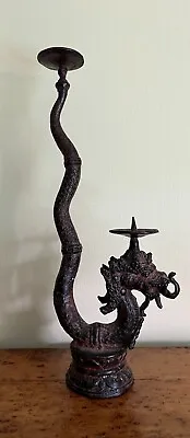 $125 • Buy Antique Dragon Candelabra Cast Iron From India Holds Two Candles Candleholder