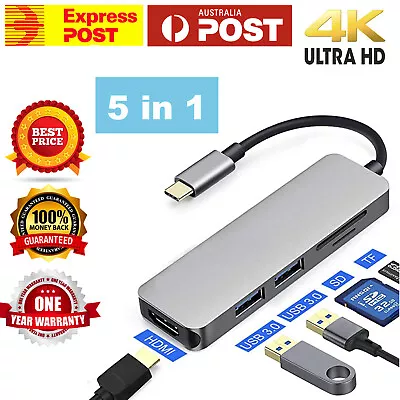 USB C Hub Type-C USB 5 IN 1 4k HDMI SD TF Memory Card Reader For Macbook Pro • $29.05