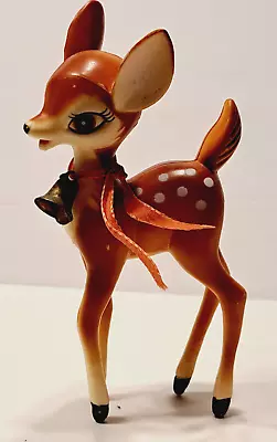 Vintage Hard Plastic Big Eye Deer Figure W/Bell  Reindeer Figurine Christmas 6  • $19.95