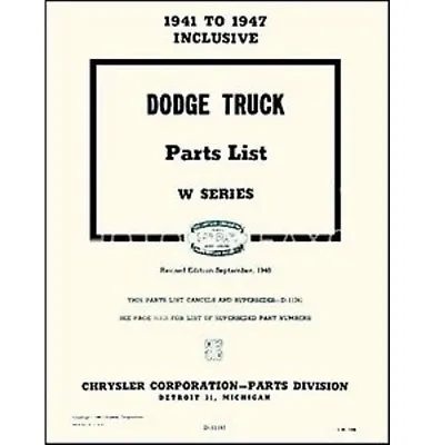 Factory MoPar Parts Manual For 1941-1947 Dodge W-Series WC Trucks • $73.88
