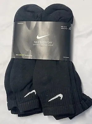 Nike Everyday Cushion Ankle Training Socks BLACK (6 Pair) SX7669-010 LARGE • $26.99
