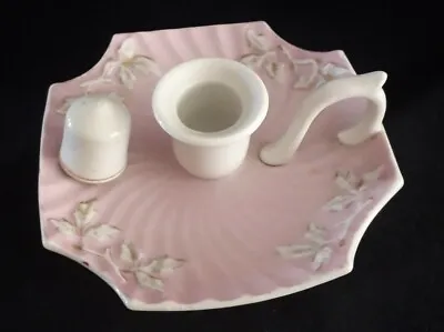 £12 • Buy Victorian Pink Porcelain Bedside Candle Stick Holder With Snuffer No Damage
