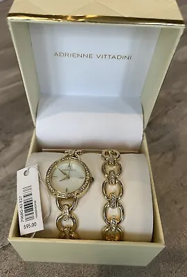 Adrienne Vittadini Watch And Bracelet Set. Gold Chain Link Crystal BNIB • £15