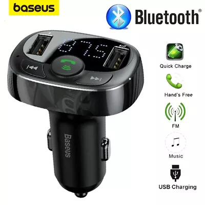 Baseus Bluetooth FM Transmitter Handsfree 2*USB Charger Car Kit Radio Adapter UK • £14.99