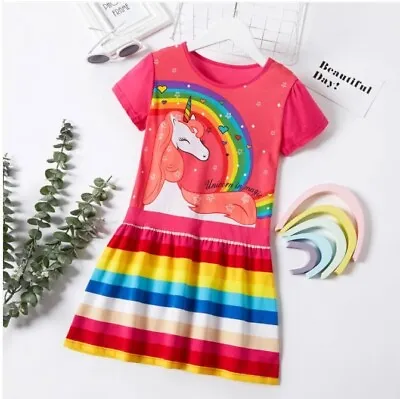 $24.95 • Buy Size 4/5/6 Years New Girls Dress Rainbow Unicorn Dark Pink Girls Dress 