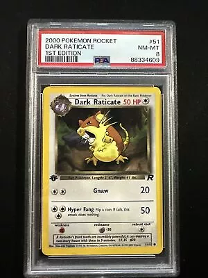 PSA 8 NM-MT 1st Edition Dark Raticate Team Rocket #51 WOTC Pokemon Card • $19.99