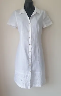 Tara Jarmon White Linen Short Sleeved Shirt Dress - Size 12 (40) • £32.99