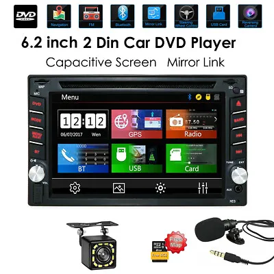 Double 2Din 6.2  Car Stereo CD DVD Player GPS Navi Map Bluetooth Radio Head Unit • $124.88