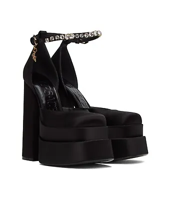 Versace Medusa Aevitas Platform Black Shoe Pumps Crystal Charm NWB • $425