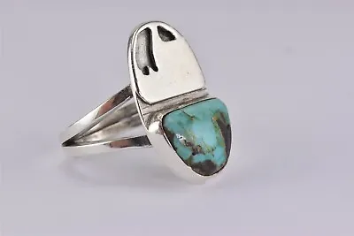 Native American Sterling Silver 28mm Turquoise Carved Band Ring 12g 925 Sz: 11 • $67.50