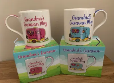 Set Of 2 Grandad & Grandma Caravan Fine China Mugs In Individual Gift Boxes • £10.95