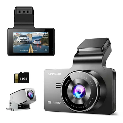 $89.99 • Buy AZDOME Car Dual Lens Dash Cam 4K 3840x2160P UHD With 1080P Reversing Camera +64G