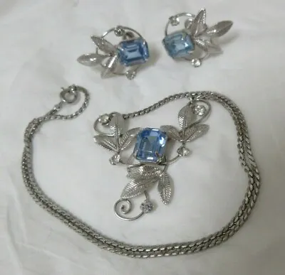 Vintage Sterling Silver Blue Stone & Rhinestone Van Dell Necklace & Earrings  • $69.99