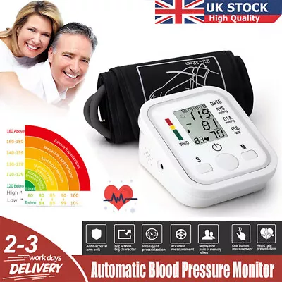 Digital Automatic Blood Pressure Monitor Upper Arm BP Machine Heart Rate White • £9.59