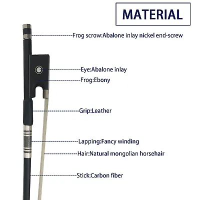 1/2 Carbon Fiber Violin Bow Natural Horsehair Ebony Frog Round Stick From USA • $32.99